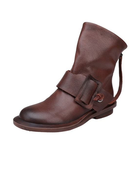 Autumn Winter New Buckle Top Layer Leather Retro Boots Oct New Trends 2020 91.70