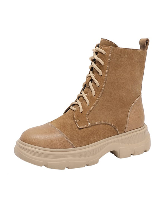 Autumn Winter Thick-sole Lace-up Retro Suede Boots