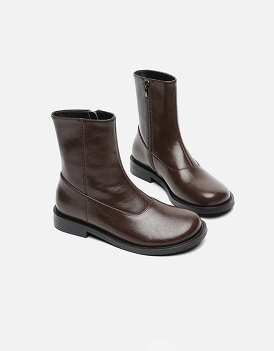 Autumn Winter Smooth Leather Chelsea Boots for Women