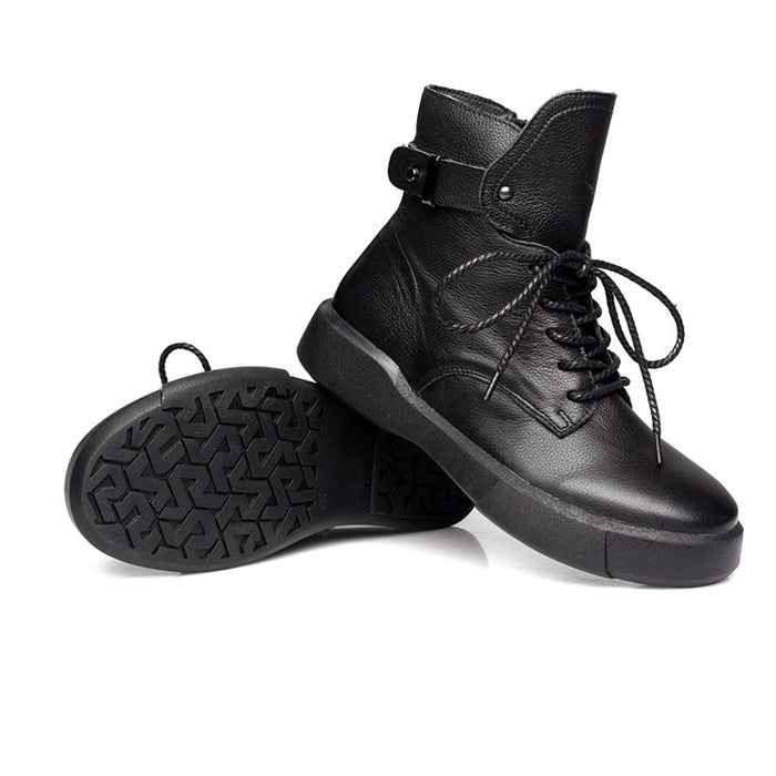 Women's Retro Leather Black Ankle Boots