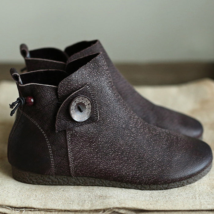 Autumn Handmade Retro Flat Leather Short Boots | Gift Shoes