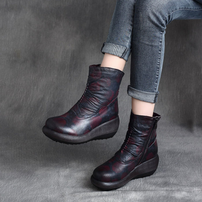 Autumn Winter Comfortable Leather Wedge Boots — Obiono
