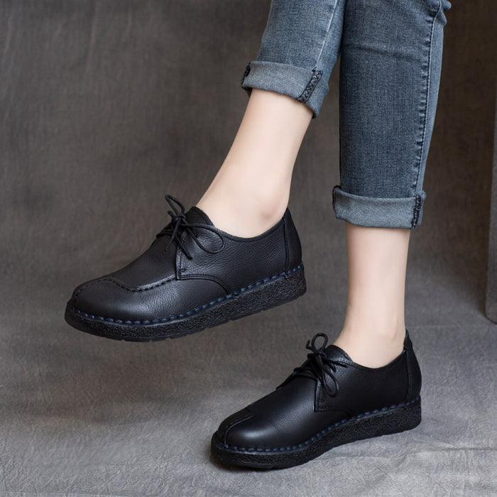 Autumn Handmade Leather Retro Flat Shoes — Obiono