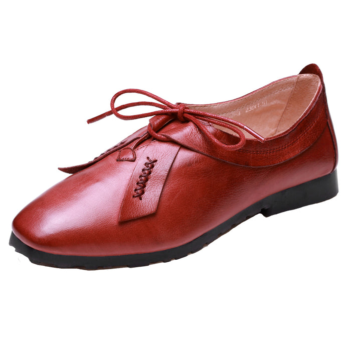Autumn Retro Leather Square Head Handmade British style Flats |Gift Shoes