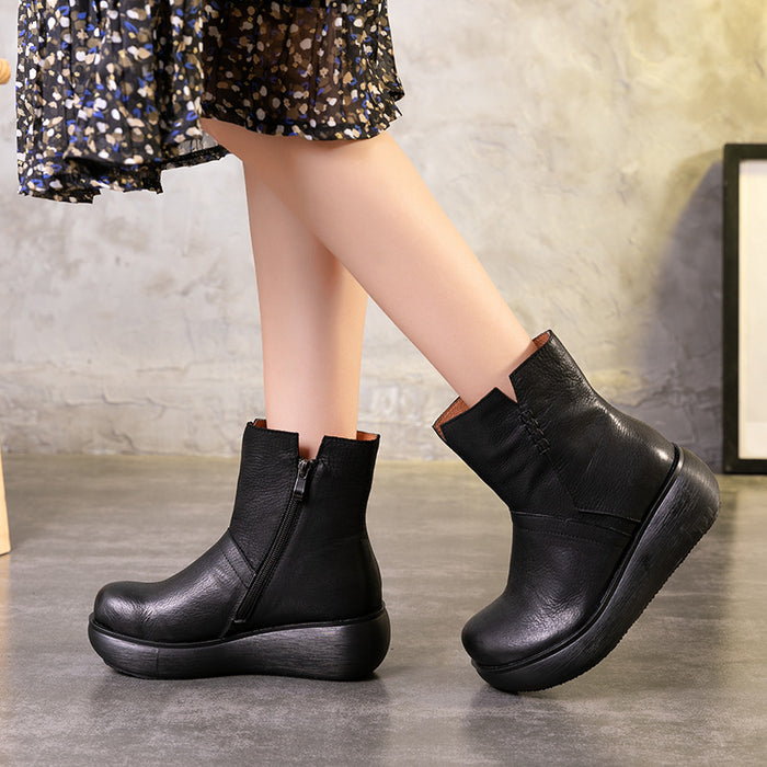 Autumn Retro Leather Waterproof Women's Boots