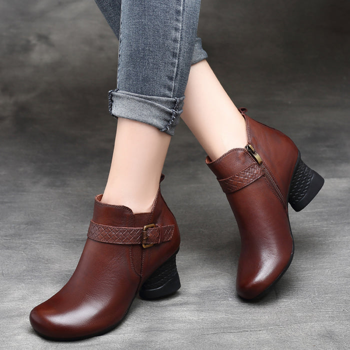 Autumn Retro Leather Women Ankle Boots
