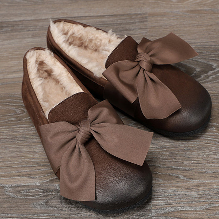 Autumn Winter Cotton Warm Plus Velvet Leather Soft Bottom Retro women's shoes