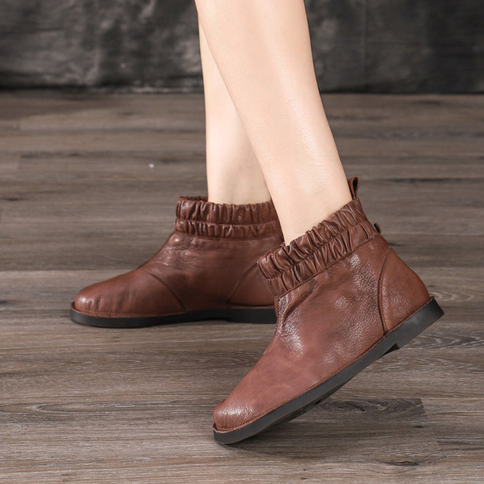 Autumn Winter Leather Comfortable Retro Women's Short Boots | Gift Shoes