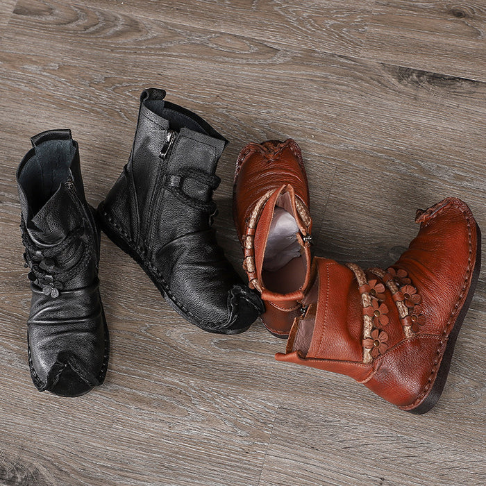 Autumn Winter Leather Flowers Comfortable Retro Boots |Gift Shoes