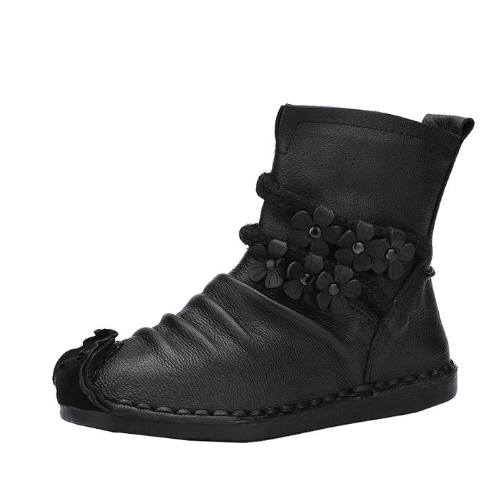 Autumn Winter Leather Flowers Comfortable Retro Boots |Gift Shoes