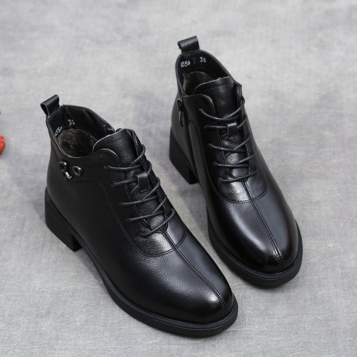 Autumn Winter Leather Thick Women's Black Boots Obiono Autumn Winter Leather Thick Women's Black Boots Obiono