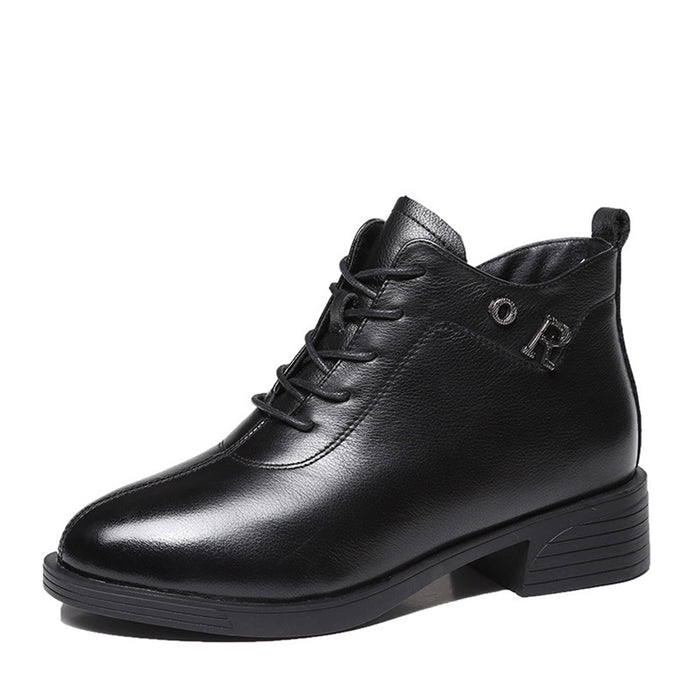 Autumn Winter Leather Thick Women's Black Boots Obiono Autumn Winter Leather Thick Women's Black Boots Obiono