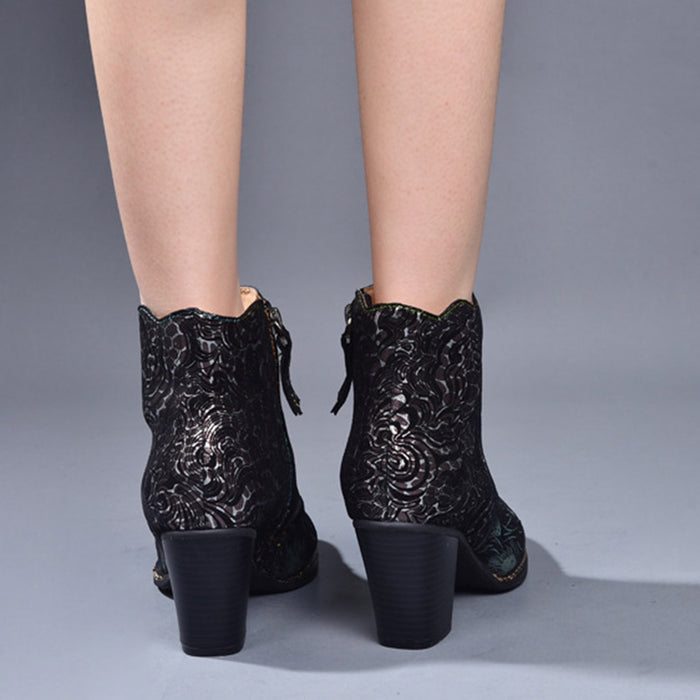 Autumn Winter Leather High-Heeled Vintage Women Boots |Gift Shoes 36-42
