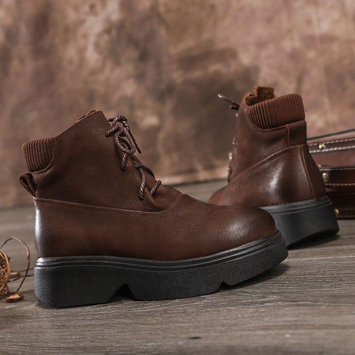 Leather Platform Round Head Winter Boots | Gift Shoes