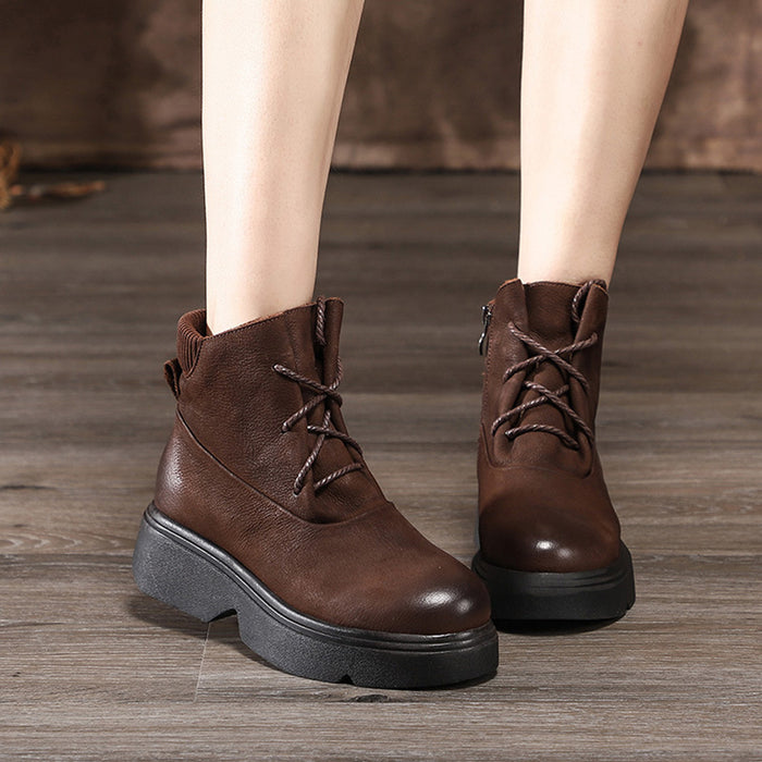 Leather Platform Round Head Winter Boots | Gift Shoes