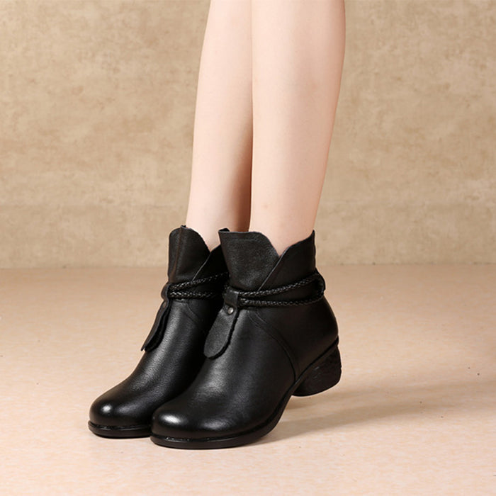 OBIONO Autumn Winter Leather Retro Chunky Boots — Obiono
