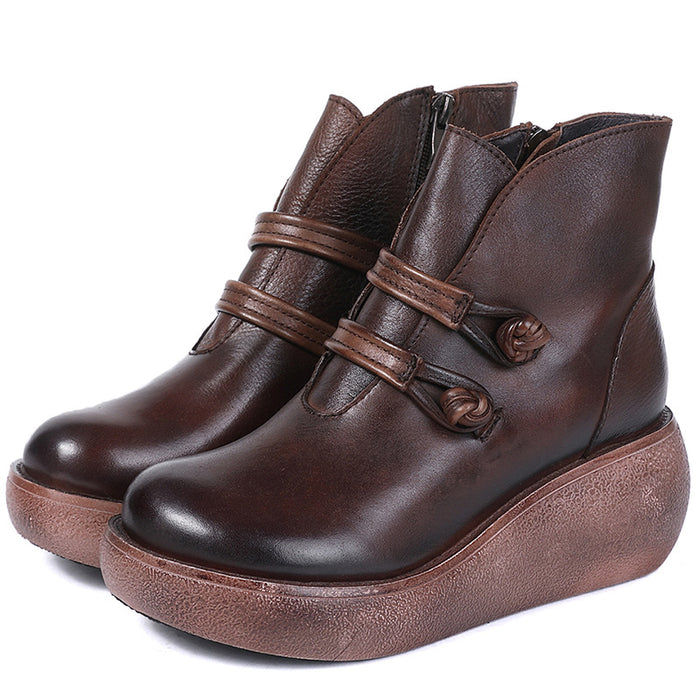 Autumn Winter Handmade Leather Retro Wedges Boots