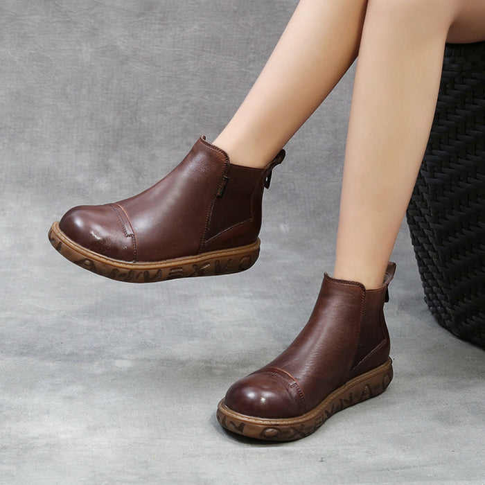 Autumn Winter Leather Retro Soft Bottom Short Women's Boots | Gift Shoes