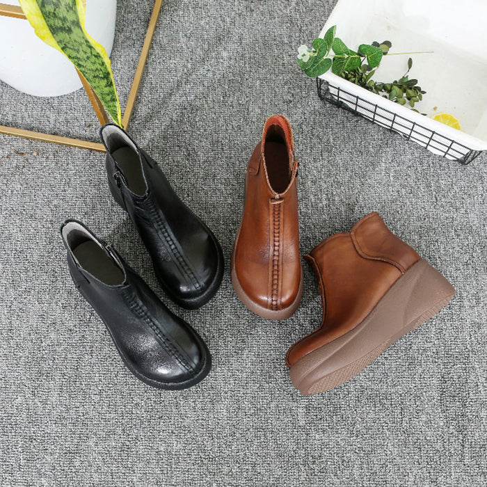 Autumn Winter Leather Retro Thick Ankle Boots | Gift shoes