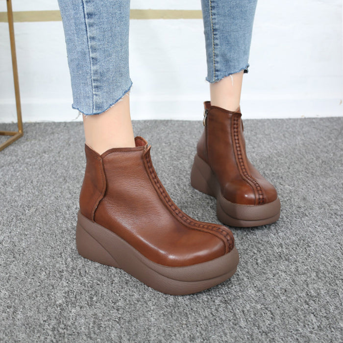 Autumn Winter Leather Retro Thick Ankle Boots | Gift shoes