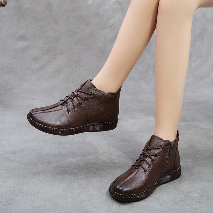 Autumn Winter Leather Soft Shoes Short Women's Boots 41