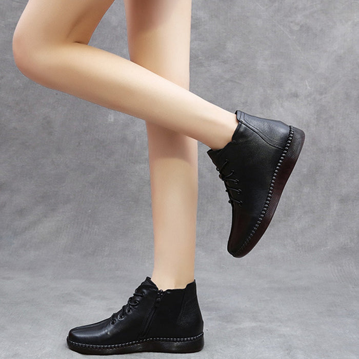 Autumn Winter Leather Soft Shoes Short Women's Boots 41