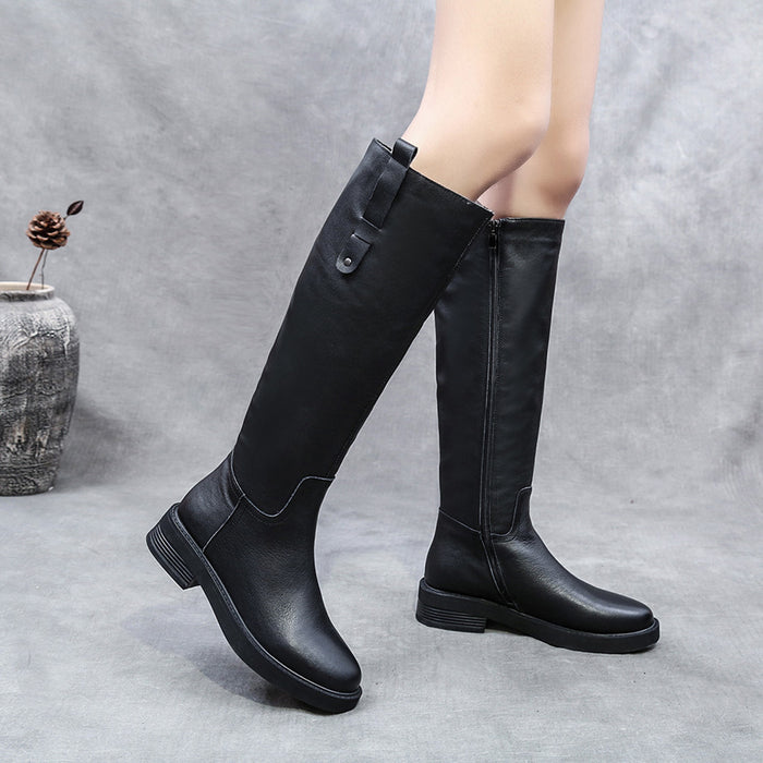 Autumn Winter Leather Thick Heel Long Boots