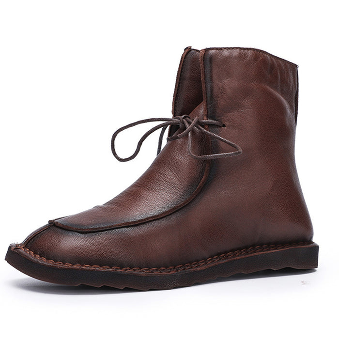 Autumn Winter Leather With Soft Bottom Comfortable Plus Velvet Cotton Boots