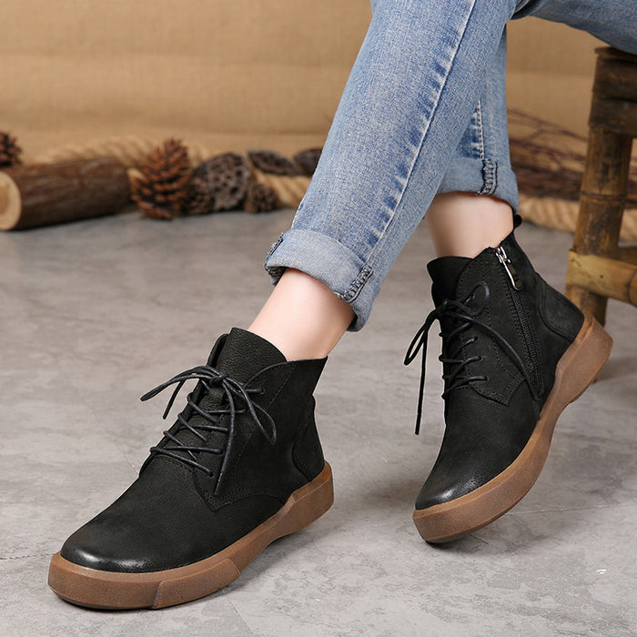 Autumn Winter Leather Women's Retro Short Boots |Gift Shoes