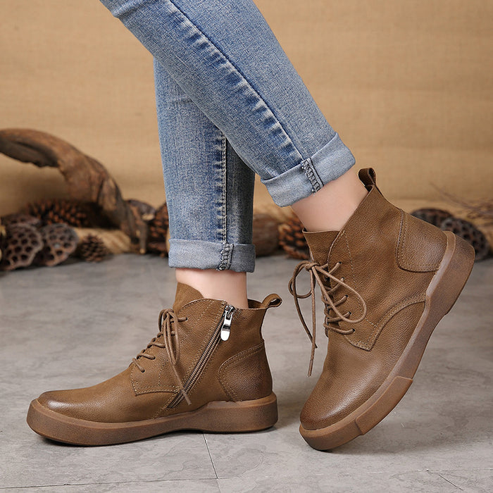 Autumn Winter Leather Women's Retro Short Boots |Gift Shoes