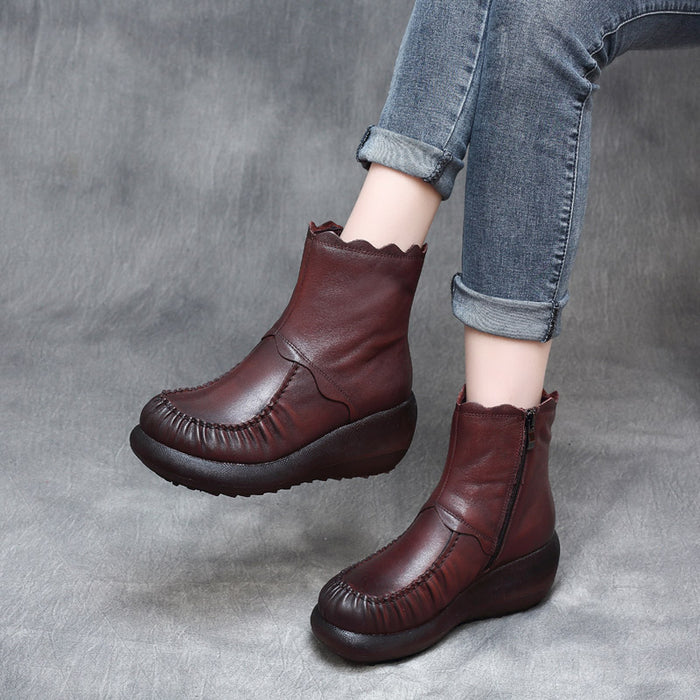 winter wedge dress shoes Women's Wedge Ankle Boots Casual Leather Platform Fall Booties Winter Lightweight Slip On Short Dress Shoes