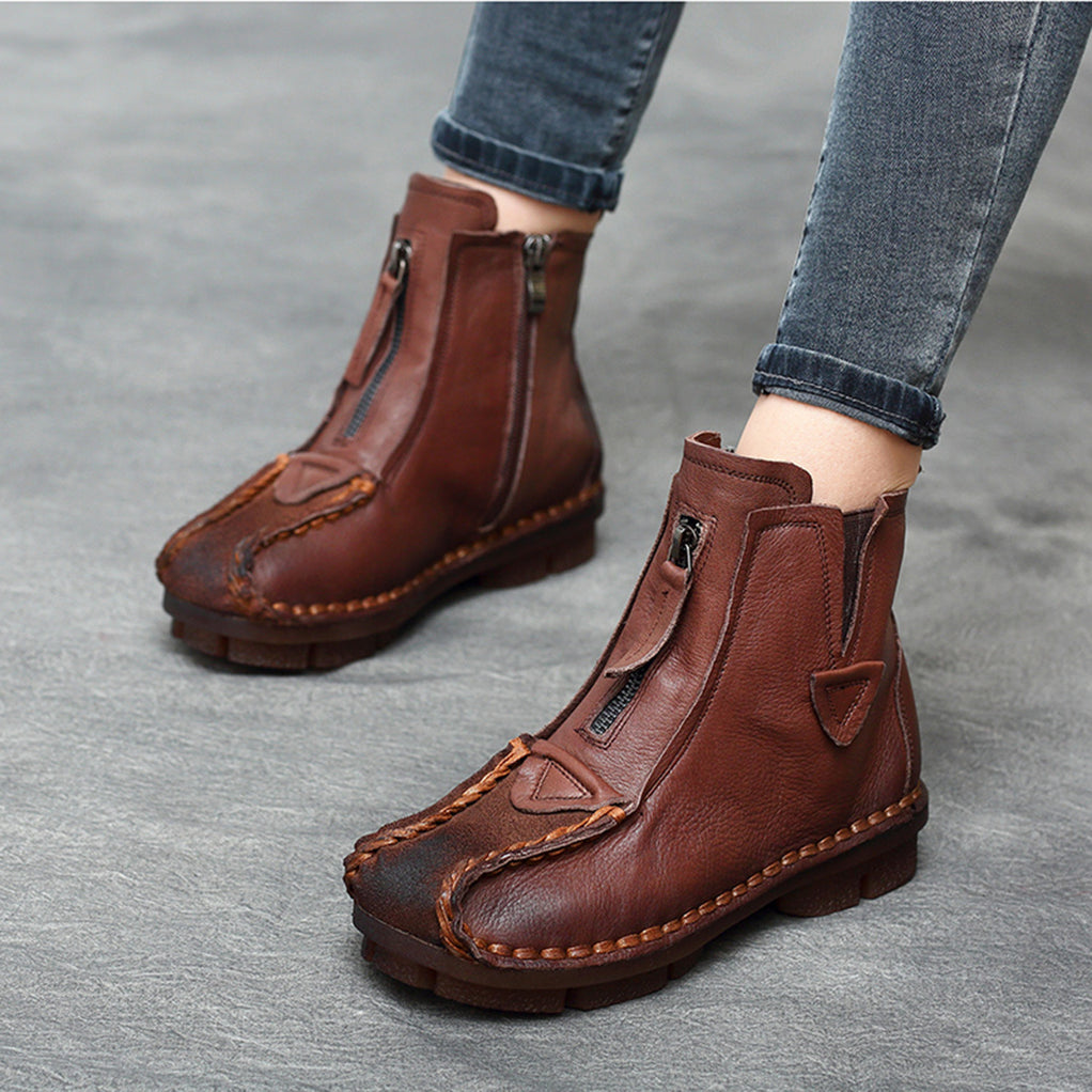 Women Retro Winter Leather Spliced Ankle Boots