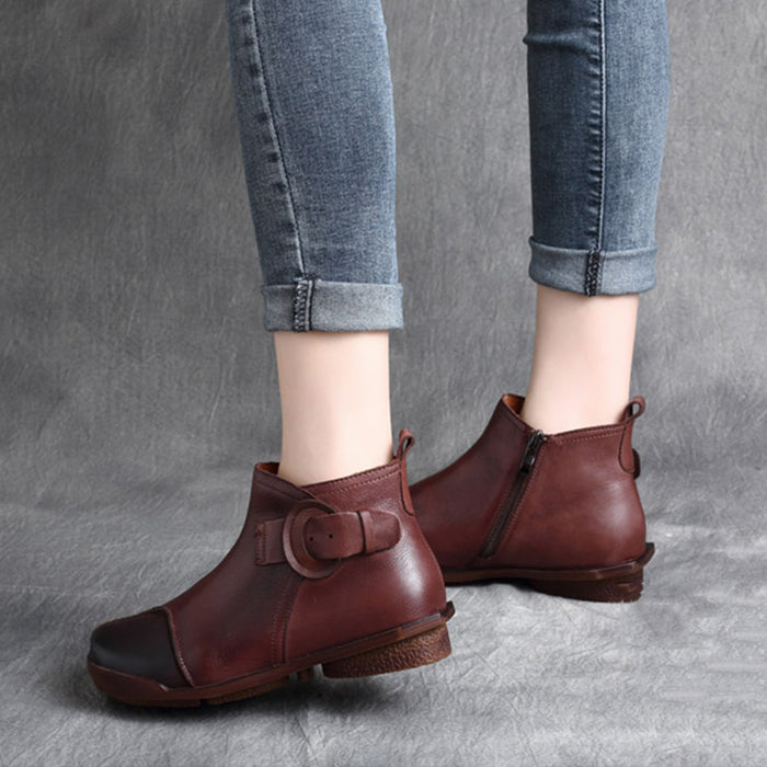 Autumn Winter Retro Leather Comfortable Women's Short Boots