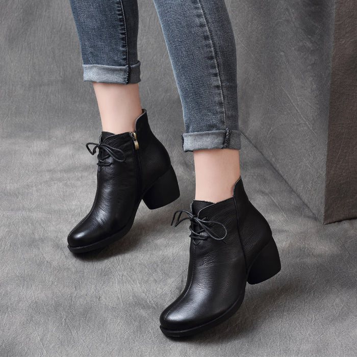 Women's Winter Leather Retro Chunky Boots — Obiono