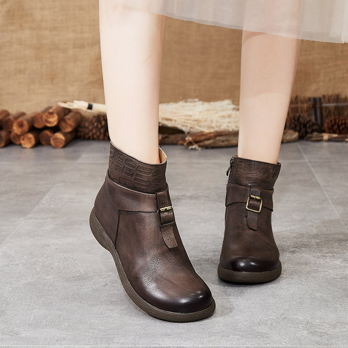 Gift Shoes Autumn Winter Retro Leather Handmade Buckle Boots women