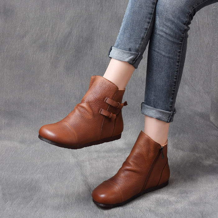 Autumn Winter Retro Leather Handmade Women's Ankle Boots | Gift Shoes