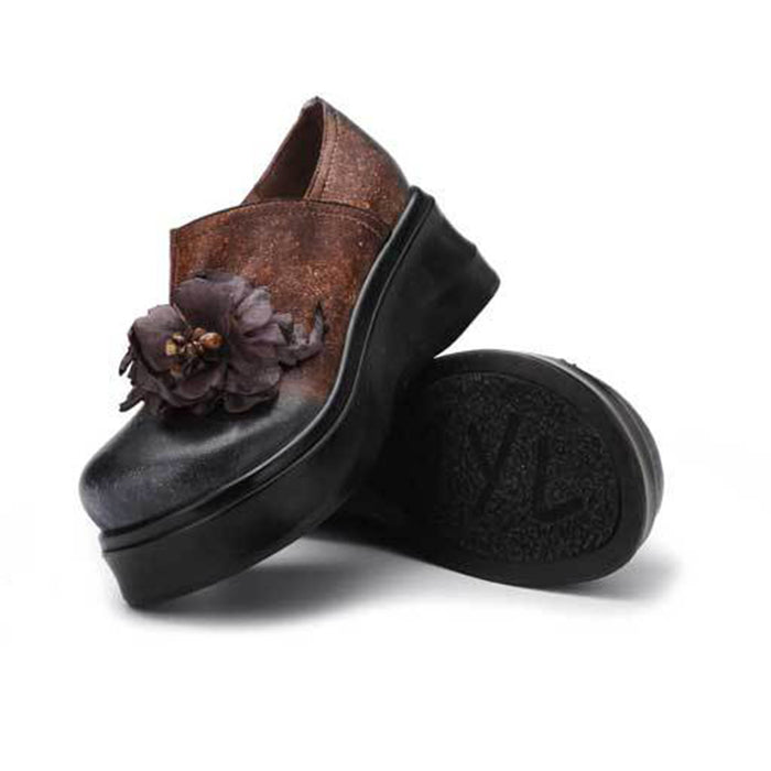 Autumn Winter Retro Leather Platform Color Matching Women's Shoes | Gift Shoes