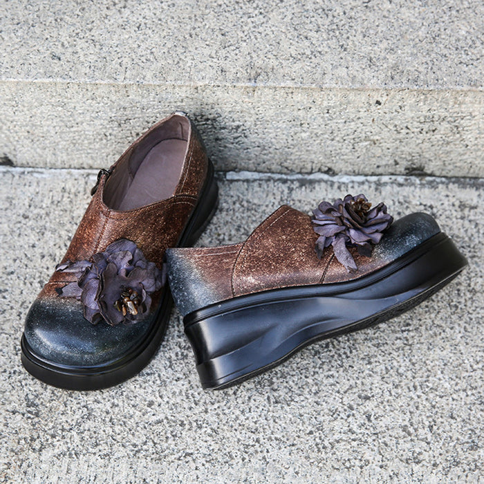 Autumn Winter Retro Leather Platform Color Matching Women's Shoes | Gift Shoes