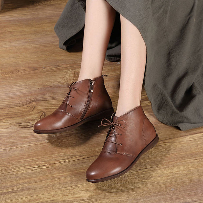 Autumn Winter Retro Leather Soft Ankle Women's Boots | Gift Shoes