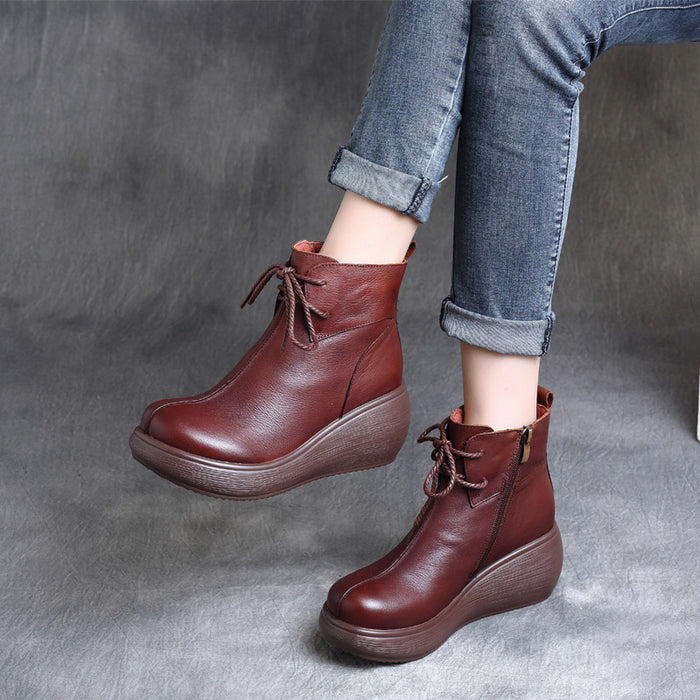 Autumn Winter Retro Leather Comfortable Wedge Boots Autumn Winter Retro Leather Comfortable Wedge Boots