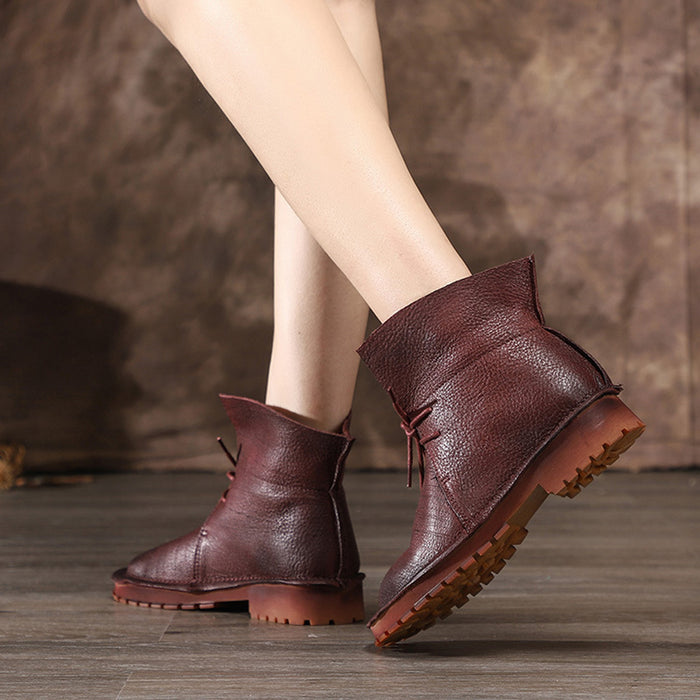 Autumn Winter Short Boots Leather Retro Soft Bottom | Gift Shoes