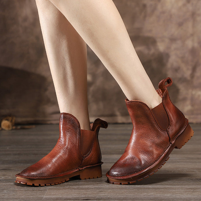 Autumn Winter Soft Bottom Leather Retro Short Boots | Gift Shoes
