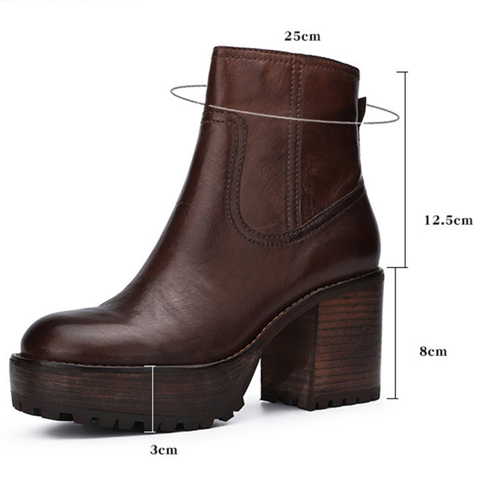 Autumn Winter Thick Leather Platform Retro Fashion Women's  Boots | Gift Shoes