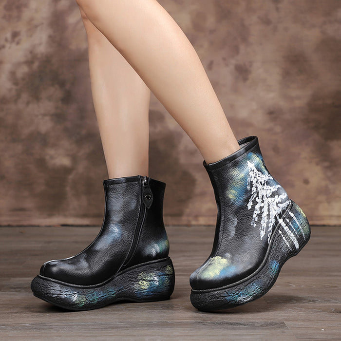 Autumn Winter Thick Painted Leather Fashion Women's Short Boots | Gift Shoes