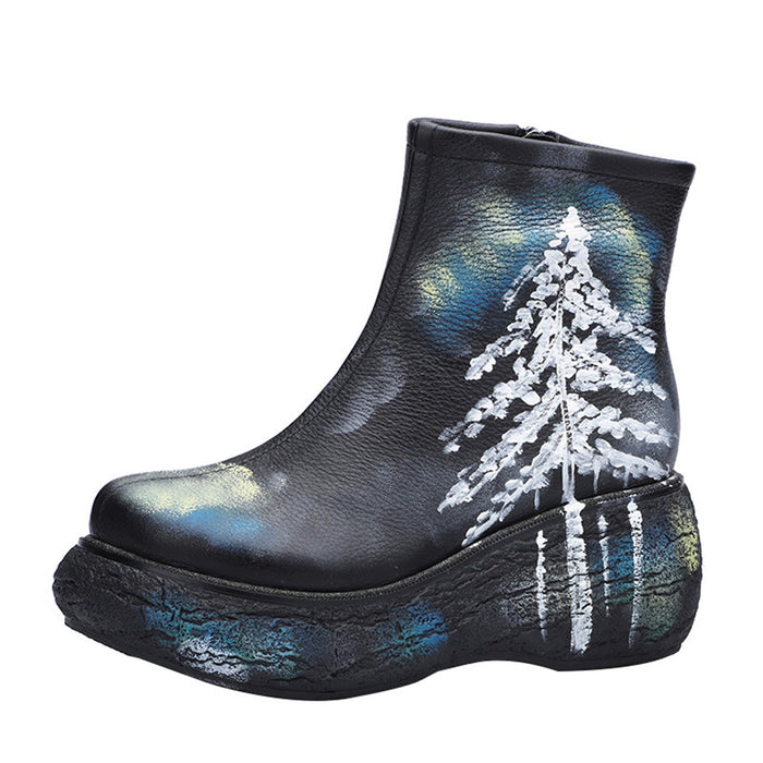 Autumn Winter Thick Painted Leather Fashion Women's Short Boots | Gift Shoes