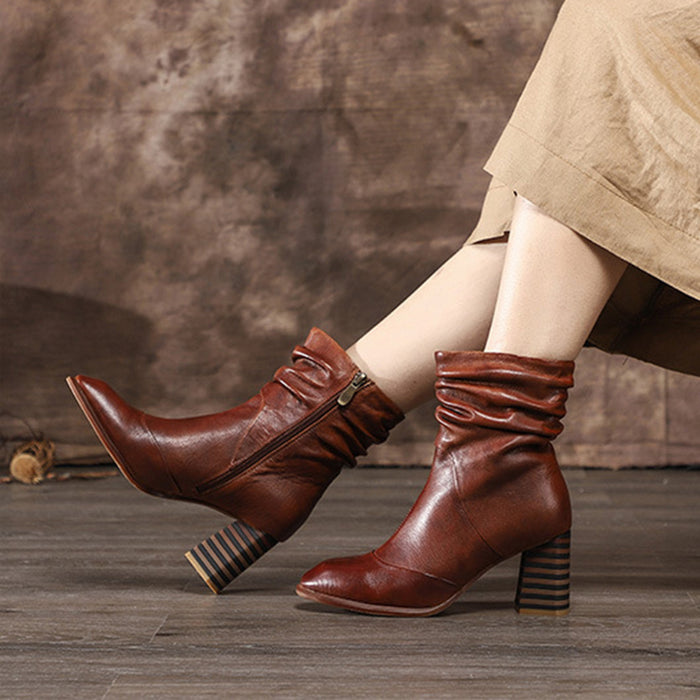 Autumn Winter Vintage Leather High Heels Comfortable Boots | Gift Shoes