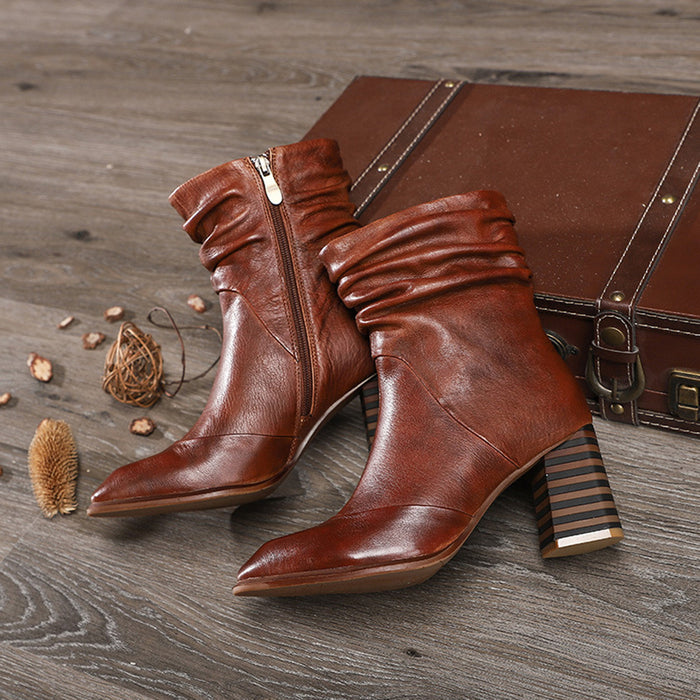 Autumn Winter Vintage Leather High Heels Comfortable Boots | Gift Shoes