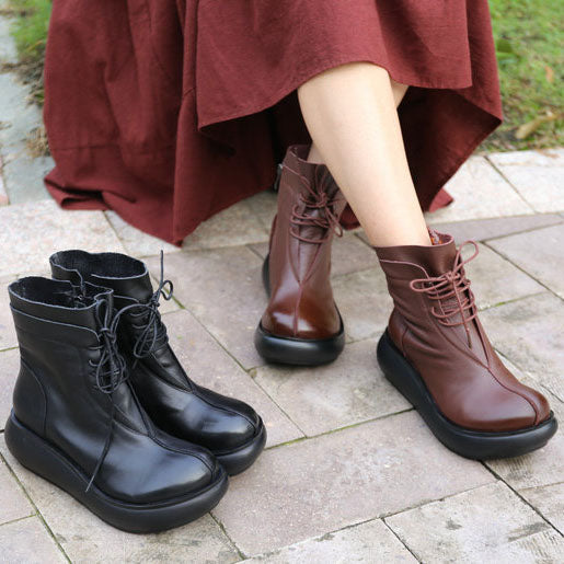 Handmade Comfortable Lace-up Retro Wedge Boots