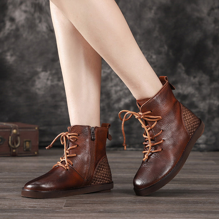 Autumn Winter Women's Ankle Boots Leather Retro Comfortable | Gift Shoes