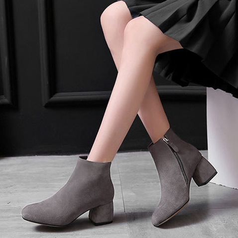 Autumn Winter Women's High Heels Leather Short Boots